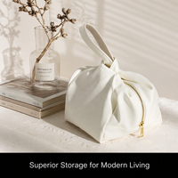 Sac de rangement pour maquillage en cuir PU haut de gamme avec fermeture éclair et poignée, pochette anti-poussière de luxe en cuir PU blanc pour cosmétiques et soins de la peau
