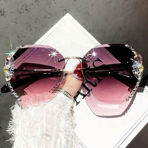 Custom Logo Newest Trending Custom Logo Luxury Rhinestone Shades <b>Sunglasses</b> UV400 Metal Rimless Diamond <b>Sunglasses</b> for Women - Product Image 3