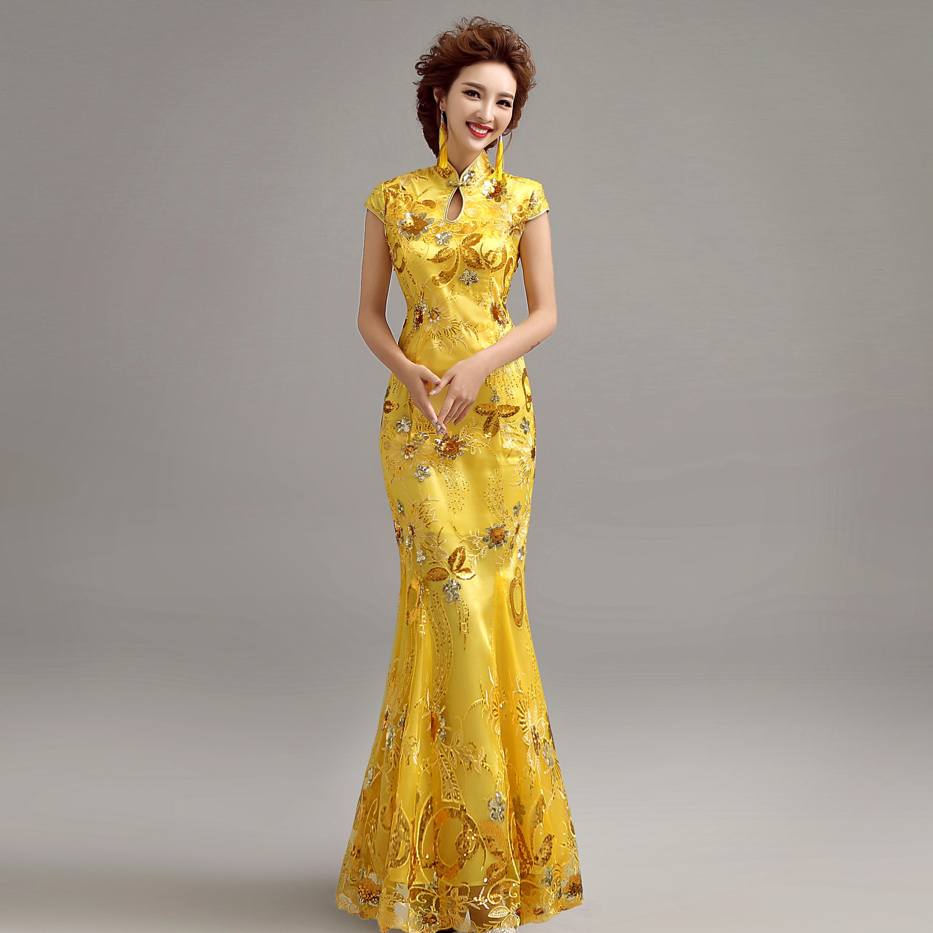 The New Printed Red and Golden Dragon Pattern Chinese Fishtail Wedding Dress|  Alibaba.com