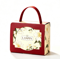 Boîte cadeau rigide portable entièrement personnalisée, écologique, à motif floral, avec fenêtre, cadre rouge, logo personnalisé et impression du plateau intérieur