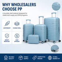 Valise OEM en PP rigide bleu ciel, ensemble emboîtable, texture ondulée, poignée de transport, assortiment de bagages de cabine pour voyage