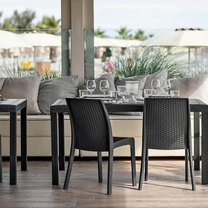 Sedie da Giardino Effetto Rattan in Polipropilene Antracite 39x46x81 Cm Impilabili Senza Braccioli per Esterni - Product Image 6