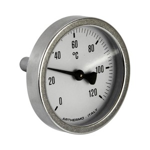 Thermomètre bimétallique Fig.569 80 mm, corps en acier zingué et cadre chromé, tige arrière 9 mm x 50 mm, plage de température - Product Image 1