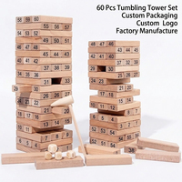 Jeu de Tour de Blocs en Bois Géant pour Jardin, 60 Pièces, Blocs à Tirer, Marteau et Dés, Jeu de Table Familial d'Intérieur, Vente Directe Usine