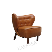 Fauteuil de détente moderne en cuir véritable fait à la main avec pieds en bois pour appartements, salons, chambres et hôtels