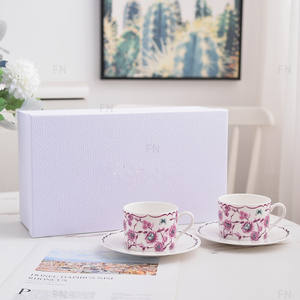 Ensemble de 2 tasses et soucoupes en porcelaine de luxe européenne pour le café et le thé, pour les fêtes de mariage, pour un cadeau de fête - Product Image 2