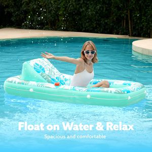 Inflatable Floating Lounge Bed 180x90cm PVC Adult Pool Float With Cup Holders And <b>Backrest</b> For Swimming Pool Relaxation - Product Image 3