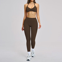 Ensemble de yoga 2 pièces pour femme, dos ajouré et brossé, style licou, tenue athlétique pour la course et l'entraînement en salle de sport, Style 4201