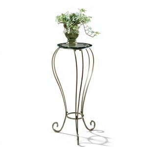 Wrought Iron Glass Top Side Table Metal Accent Stool Pedestal <b>Stand</b> for Living Room Bedroom Wedding Decor - Product Image 1