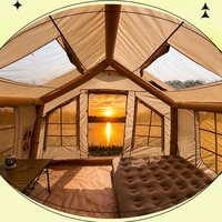 Tente Cabine Gonflable à Montage Rapide, 8 m² Spacieuse pour Famille, avec Fenêtre Panoramique, Auvent et Fenêtres en Maille