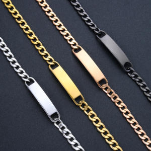 Ywganggu pulseira de aço inoxidável personalizada em branco curvada com corrente cubana para homens e mulheres joias de mão - Product Image 4