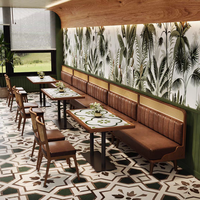 Ensemble de mobilier de restaurant style industriel en bois massif et rotin tressé, chaises de salle à manger en métal, banquette, bar à domicile, hôtel