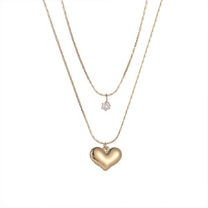 Collar de Cadena de Eslabones de Acero Inoxidable Chapado en Oro con Colgante en Forma de Corazón para Mujer, Popular para Bodas, Fiestas, Regalos de Compromiso - Product Image 1