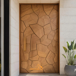 Porte d'entrée <span class=keywords><strong>moderne</strong></span> en bois massif, porte extérieure intelligente de sécurité, porte pivotante de luxe en bois pour entrée principale - Product Image 5