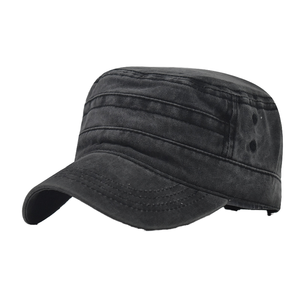 High Quality Vintage Distressed <b>Flat</b> Top <b>Hat</b> Unique Design Cadet <b>Cap</b> Unisex Common Washed Cotton Olive Baseball <b>Cap</b> 6-Panel - Product Image 1