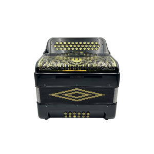 Accordéon diatonique professionnel 34 boutons 12 basses 3 registres noir brillant avec boutons dorés et grille noire JB3412C portable - Product Image 1