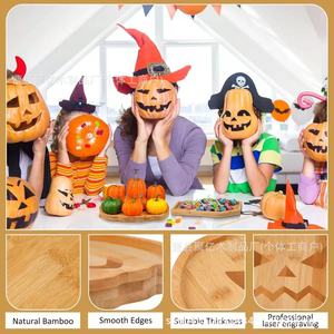 Wooden Halloween Pumpkin <b>Tray</b> Solid Wood Serving Plate For Party <b>Snack</b> Fruit Cheese Board - Product Image 4