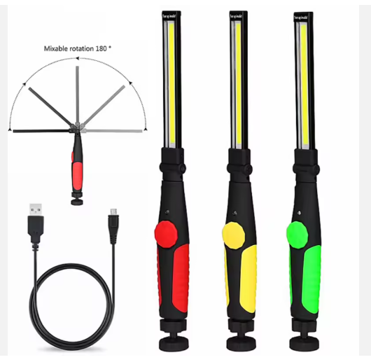 Portable COB Work Lamps Magnetic Base Dimmable LED Rechargeable Road Workshops Flashlight Car Repair Bright Light DC Cold White