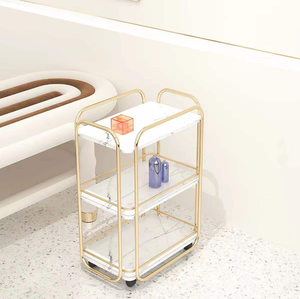 Carrito de Salón Metálico Dorado con 3 Estantes Blancos y 4 Ruedas para Fácil Transporte y Almacenamiento en Salón de Belleza u Oficina en Casa - Product Image 3