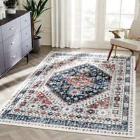 Tapis persan vintage bleu antidérapant pour chambre à coucher, hôtel, maison d'hôtes, salon