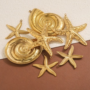 Marine Series DIY Necklace Accessories Stainless Steel <strong>Shell</strong> with Gold Plating Big Starfish &amp; Big Conch Pendant Charms - Product Image 2