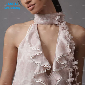 Vestido de Encaje con Botones Hecho a Mano para Mujer, Estilo Floral, Elegante, Holgado, Sin Mangas, Casual, de Gasa, Maxi - Product Image 4