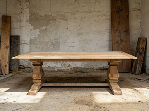 โต๊ะอาหารไม้โอ๊คแท้ทรงสี่เหลี่ยมผืนผ้า ดีไซน์แบบขาตั้งแบบดั้งเดิม ทนทาน เหมาะสำหรับงานแต่งงาน ให้เช่า ใช้ในห้องอาหาร - Product Image 3