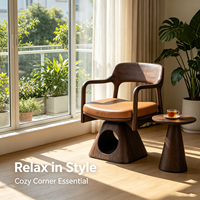 Lit pour chat en bois en gros 360 °   Chaise rotative pour animaux de compagnie avec coussin amovible et lavable, lit surélevé pour petits chiens et chats, utilisation intérieure à la maison