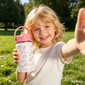 Botella de Agua Infantil de Acero Inoxidable de 350 ml (12 oz) con Asa de Transporte y Tapa con Pajita, Personalizada con Impresión, para Regalo Escolar o de Jardín de Niños - Product Image 2