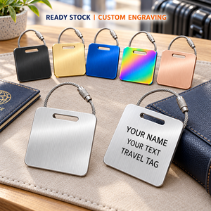 Etiquetas de Equipaje Metálicas Personalizadas con Grabado de Texto, Etiquetas de Identificación Cuadradas para Bolsas de Viaje con Cable de Acero, Regalos Empresariales, Disponibles en Stock - Product Image 1