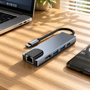 Hub <span class=keywords><strong>USB</strong></span>-C 5-en-1 4K <span class=keywords><strong>HDMI</strong></span> 1000 Mbps LAN 100W PD <span class=keywords><strong>USB</strong></span> 3.0 <span class=keywords><strong>USB</strong></span> 2.0 <span class=keywords><strong>Adaptateur</strong></span> Multiport pour Ordinateur Portable Vente en Gros Usine - Product Image 1