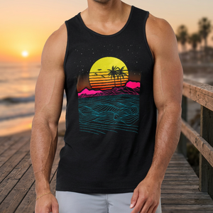Men's <b>Black</b> Cotton <b>Tank</b> <b>Top</b> with Geometric for Wash Print Stand Collar Casual Sleeveless Breathable Knitted 240g - Product Image 3