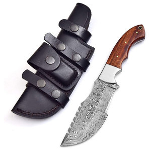 Cuchillos de Caza y Supervivencia con Mango de Madera y Funda de Cuero, Cuchillo de Caza de Acero de Damasco - Product Image 2