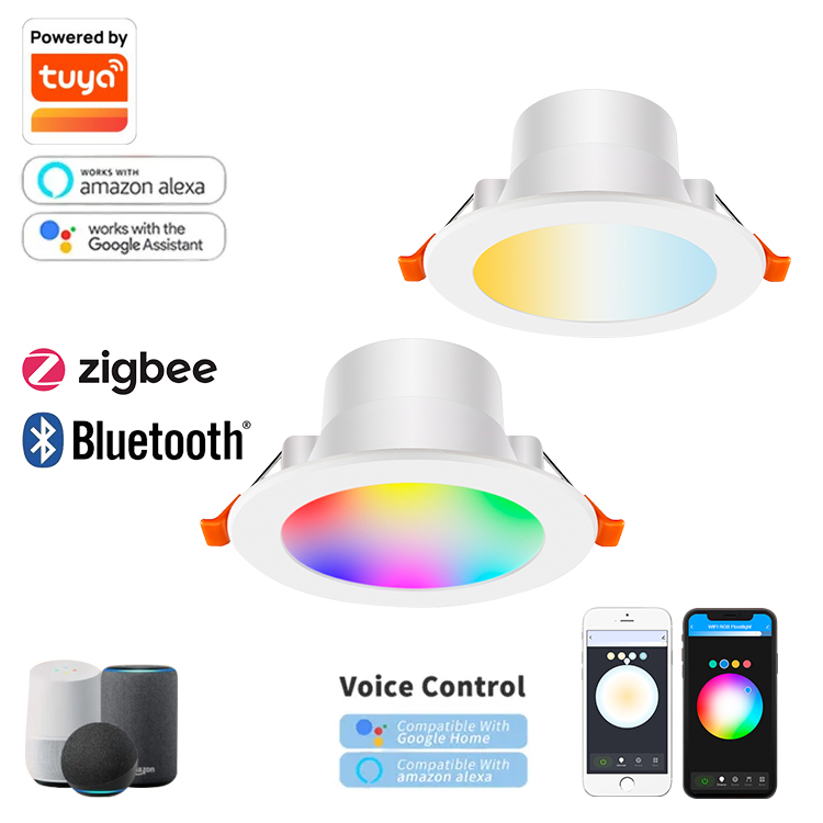 Dimmable CCT изменение Zigbee Tuya Smart Control DOB Down Light SMD2835 RGB Встраиваемый светодиодный светильник