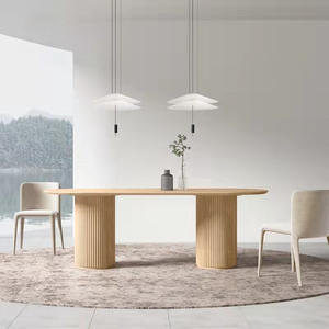 Mesa de comedor de madera maciza nórdica Hanyee, muebles de cocina ovalados con pata <span class=keywords><strong>columnar</strong></span>, mesa de Color de tamaño personalizable para el hogar, Villa - Product Image 3