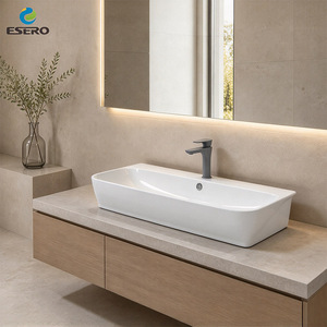 Lavabo en céramique rectangulaire mural pour projet commercial, logo personnalisé, installation facile - Product Image 4