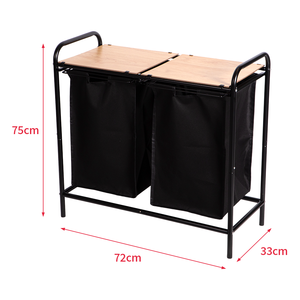 Custom 2 Pull-Out and Removable Bags <strong>Wood</strong> and Metal Dirty Clothes <strong>Basket</strong> Home Collapsible Waterproof <strong>Laundry</strong> Hamper With Board - Product Image 3