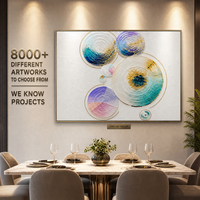Peinture à l'huile en bas-relief spirale cercle teal et violet, art mural texturé, cadre doré, pour hôtel, banquet, salle à manger, mur d'accentuation, personnalisable, en gros, OEM