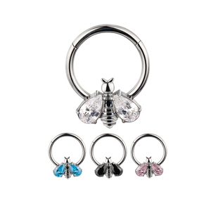 Nueva venta al por mayor de titanio GZN Bee Segment Rings Asscher Cut Nose Lip Clicker Piercing Jewelry ASTM F136 compatible con niños - Product Image 1