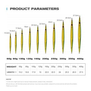 Jigs métalliques lumineux OEM <span class=keywords><strong>de</strong></span> 60g à 400g, à coulée rapide, leurres <span class=keywords><strong>de</strong></span> pêche au jigging phosphorescents pour la pêche au gros gibier, la pêche en haute mer et la pêche en bateau - Product Image 3