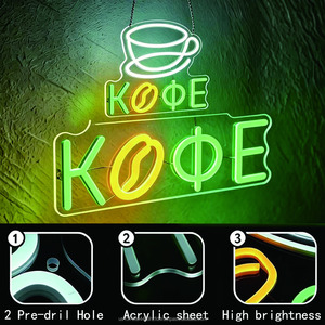 Letrero LED de neón colgante con letras luminosas de café ruso, letrero para tienda, taza de café, luz ambiental, luz indicadora para interiores y exteriores, 5V - Product Image 2