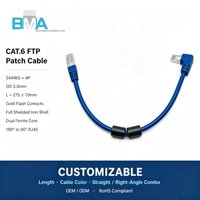 Câble de raccordement RJ45 FTP CAT6 à 90 degrés, 27,5 cm, 24 AWG, PVC bleu avec noyau en ferrite pour connexion Ethernet industrielle