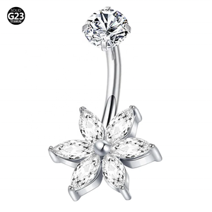 Astm F136 Titanium 14G Titanium Navel Ring Met Cz Bengelen Bloem Navel Ringen Intern Schroefdraad Navel <span class=keywords><strong>Piercing</strong></span> Sieraden - Product Image 4