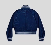 Blouson Bomber Rétro en Velours Personnalisé à Faible MOQ, Col Montant Côtelé Multi-Rayures, Manches Raglan, Fermeture Éclair Intégrale, Logo Personnalisé