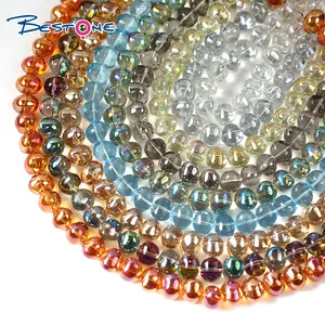 Bestone – perles de décoration en cristal lisse, perles pavées de 10mm, bijoux en cristal rond coloré, perles ovales en verre