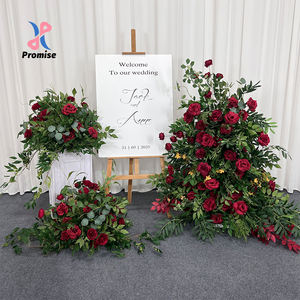 Boules de fleurs artificielles en soie réaliste, roses rouges, feuillage vert, écologiques, pour décorations de table de mariage, vitrines de magasins - Product Image 1