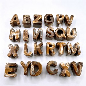 Perles Alphabet en Acrylique Épais Effet Marbre, Grand Trou, Lettres A-Z, pour Fabrication de Bijoux DIY, Porte-clés, Bracelets, Chaînes de Téléphone, Vente en Gros - Product Image 1