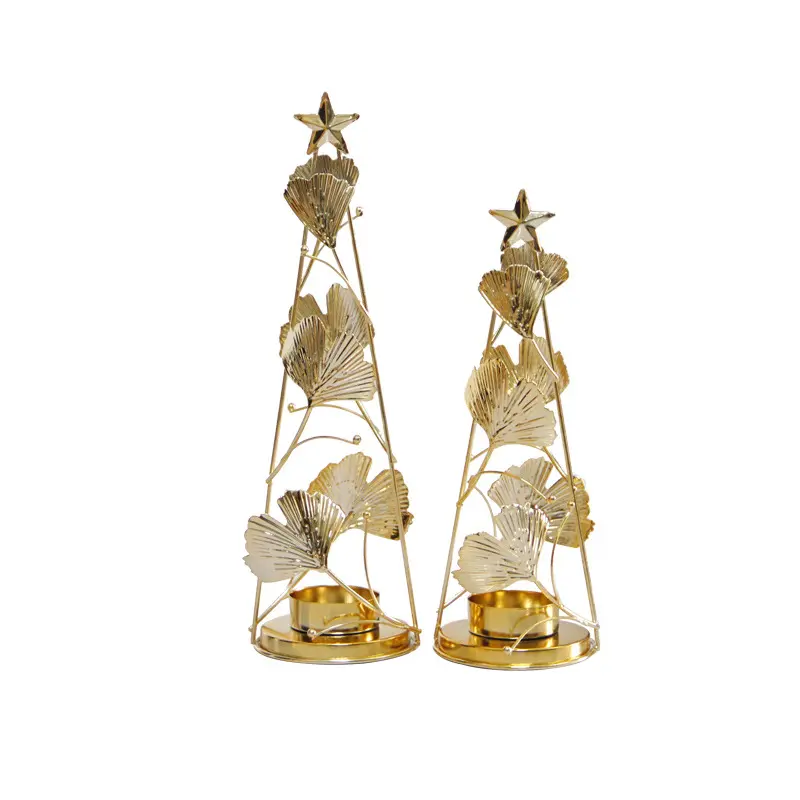 Goldener Metall-Lichtertag europäische Weihnachtsbaum-Dekoration Aprikotblatt runder Becher Tee Aromatherapie-Kerzenhalter