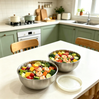 Ensemble de bols mélangeurs profonds FLEY en acier inoxydable 304 avec base en silicone antidérapante et couvercle transparent – Idéal pour la pâtisserie, les salades et la préparation culinaire à la maison