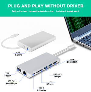 Máy tính xách tay Docking Station 8 trong 1 <span class=keywords><strong>USB</strong></span> <span class=keywords><strong>HUB</strong></span> Loại C <span class=keywords><strong>HUB</strong></span> với SD VGA PD 100W sạc <span class=keywords><strong>USB</strong></span> 3.0 <span class=keywords><strong>HUB</strong></span> - Product Image 3